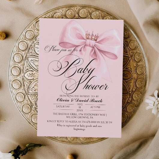 Modern Bow Pink Baby Shower Kaart