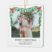 Modern Bow Vrolijk Kerstfeest Familiefoto Keramisch Ornament (Links)