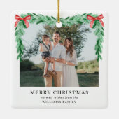 Modern Bow Vrolijk Kerstfeest Familiefoto Keramisch Ornament (Achterkant)