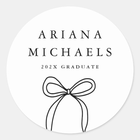 Modern Bow Zwart-wit Afstuderen Ronde Sticker (Voorkant)
