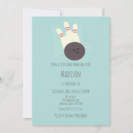Modern Bowling Alley Birthday Blauwgroen Kaart (Voorkant)