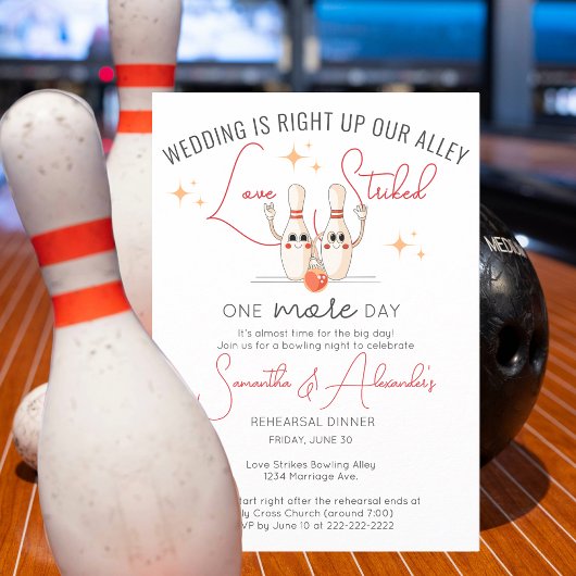 Modern Bowling Alley Engagement Rehearsal Dinner Kaart