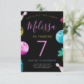 Modern Bowling Birthday Invitation for Girls Kaart (Staand voorkant)