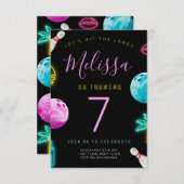 Modern Bowling Birthday Invitation for Girls Kaart (Voorkant / Achterkant)