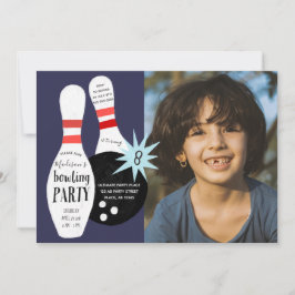 Modern Bowling Blue en red Birthday Party Kaart