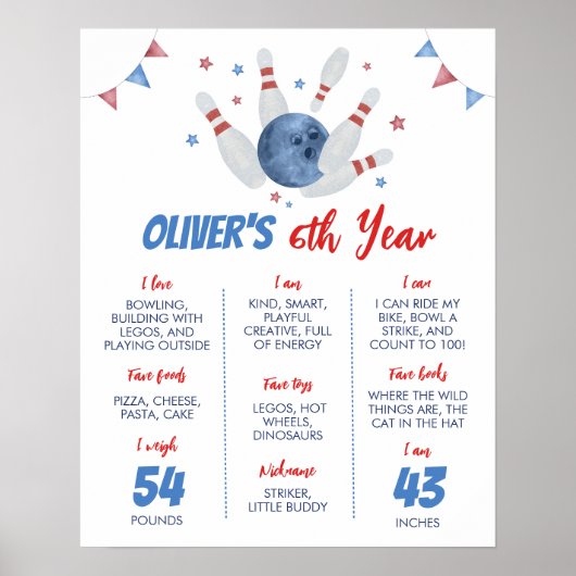 Modern Bowling Kids Verjaardag Milestone Poster (Voorkant)