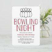 Modern Bowling Night Birthday Party Invitation Kaart (Staand voorkant)