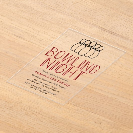 Modern Bowling Night verjaardagsfeestje Acryl Uitnodigingen (Laagn)
