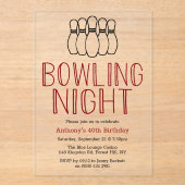 Modern Bowling Night verjaardagsfeestje Acryl Uitnodigingen (Voorkant)