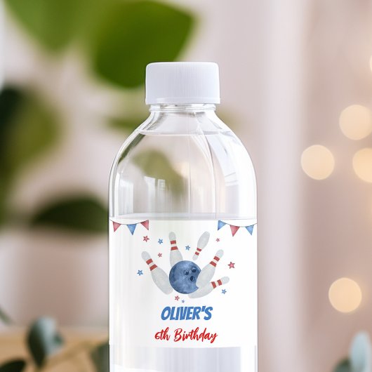 Modern Bowling Verjaardag Party Water Bottle Label Waterfles Etiket