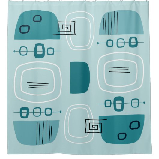 Modern Bowls uit de Mideeuw en Stones Turquoise Douchegordijn (Voorkant)