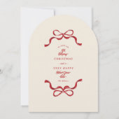 Modern Bows Cream Red Foto kerst boog kaart (Voorkant)