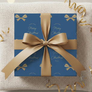 Modern Bows Familienaam Christmas Blue & Cream Cadeaupapier