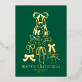 Modern Bows Green Christmas Holiday Gold Foil Kaar Folie Feestdagenkaart (Voorkant)