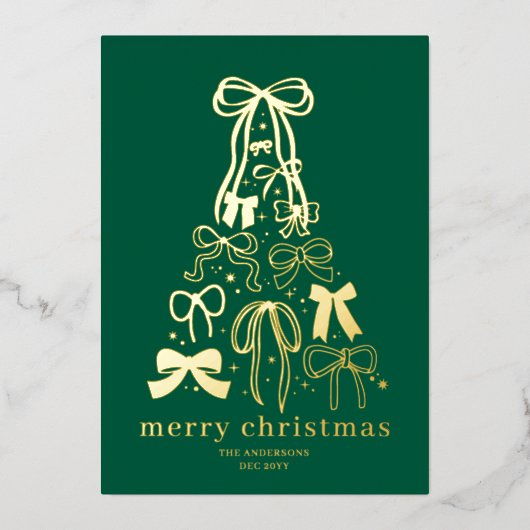Modern Bows Green Christmas Holiday Gold Foil Kaar Folie Feestdagenkaart (Voorkant)