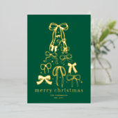 Modern Bows Green Christmas Holiday Gold Foil Kaar Folie Feestdagenkaart (Staand Voorkant)