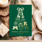 Modern Bows Green Christmas Holiday Gold Foil Kaar Folie Feestdagenkaart