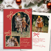 Modern Bows Happy Holidays Arch 3 Family Photo Red Feestdagenkaart