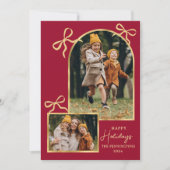 Modern Bows Happy Holidays Arch 3 Photo Red Feestdagenkaart (Voorkant)