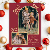 Modern Bows Happy Holidays Arch 3 Photo Red Feestdagenkaart