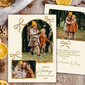 Modern Bows Happy Holidays Gold Arch 3 Photo  Feestdagenkaart