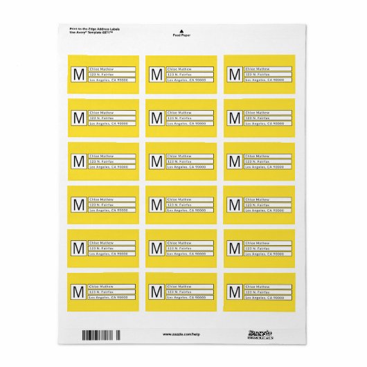 Modern Box Monogram Geel, B&W Retouradres Etiket (Full Sheet)