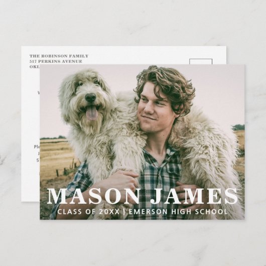 Modern Boy Afstuderen van de Bekleding van de Teks Aankondigingskaart (Voorkant / Achterkant)