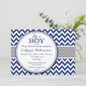 Modern Boy Baby shower Invitation, het is een jong Kaart (Staand voorkant)