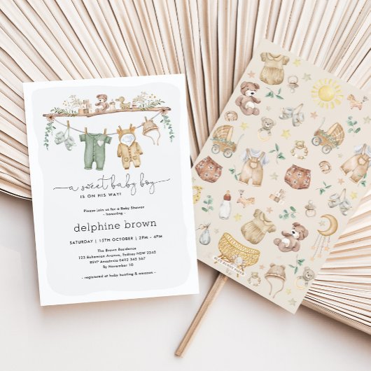 Modern Boy Baby shower Kinderkamer Kleding Uitnodi Kaart