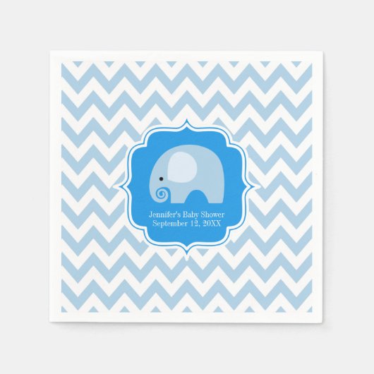 Modern Boy Blue Elephant Baby shower Chevron Servet (Voorkant)