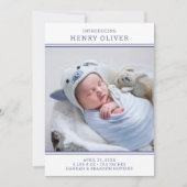 Modern Boy Blue Fotoaankondiging Kaart (Voorkant)