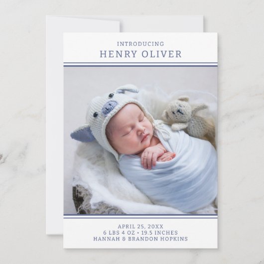 Modern Boy Blue Fotoaankondiging Kaart (Voorkant)