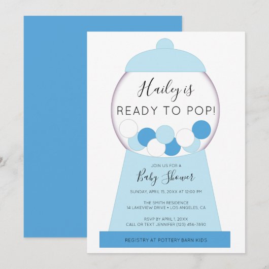 Modern Boy Blue Gumball Machine Baby shower Kaart (Voorkant / Achterkant)