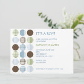 Modern Boy Dot Baby shower nodigt Blue Green Brown Kaart (Staand voorkant)