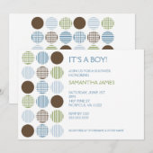 Modern Boy Dot Baby shower nodigt Blue Green Brown Kaart (Voorkant / Achterkant)