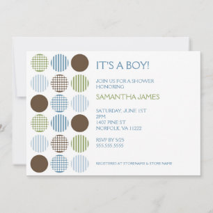 Modern Boy Dot Baby shower nodigt Blue Green Brown Kaart