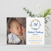 Modern Boy Foto Monogram Geboortekoninklijke Stats Kaart (Staand voorkant)