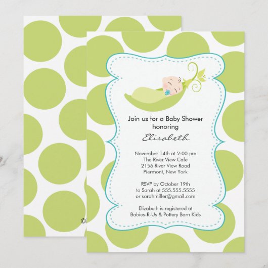 Modern Boy In Pea Pod Baby shower Kaart (Voorkant / Achterkant)