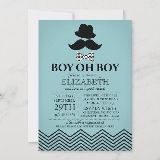 Modern Boy Little Man Mustache Baby shower Kaart (Voorkant)