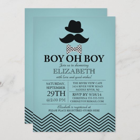 Modern Boy Little Man Mustache Baby shower Kaart (Voorkant / Achterkant)