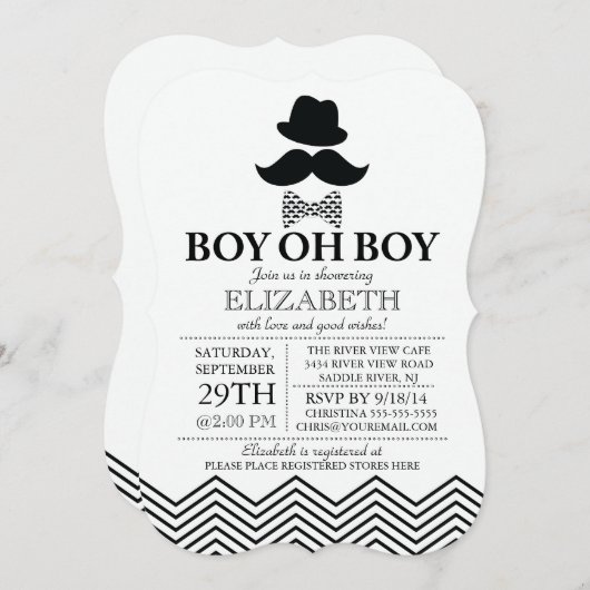 Modern Boy Little Man Mustache Baby shower Kaart (Voorkant / Achterkant)