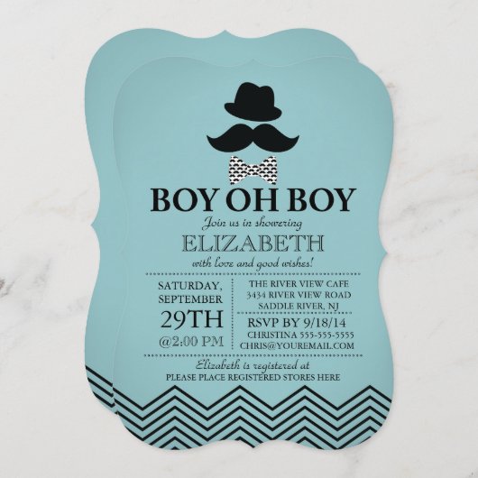Modern Boy Little Man Mustache Baby shower Kaart (Voorkant / Achterkant)