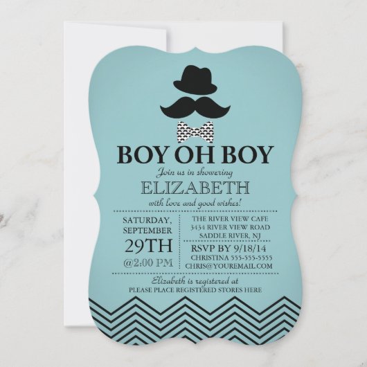 Modern Boy Little Man Mustache Baby shower Kaart (Voorkant)