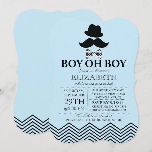 Modern Boy Little Man Mustache Baby shower Kaart (Voorkant / Achterkant)