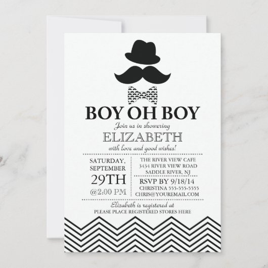 Modern Boy Little Man Mustache Baby shower Kaart (Voorkant)