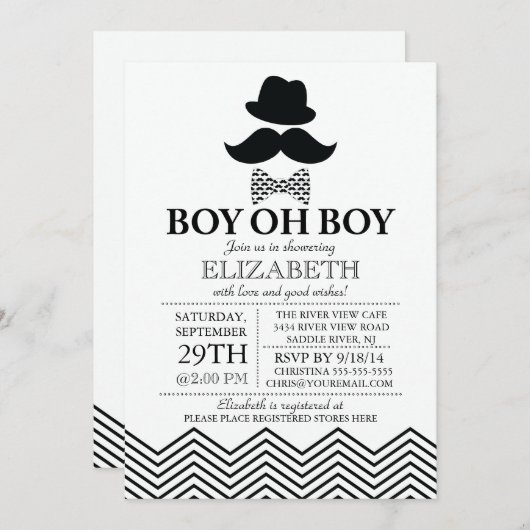 Modern Boy Little Man Mustache Baby shower Kaart (Voorkant / Achterkant)