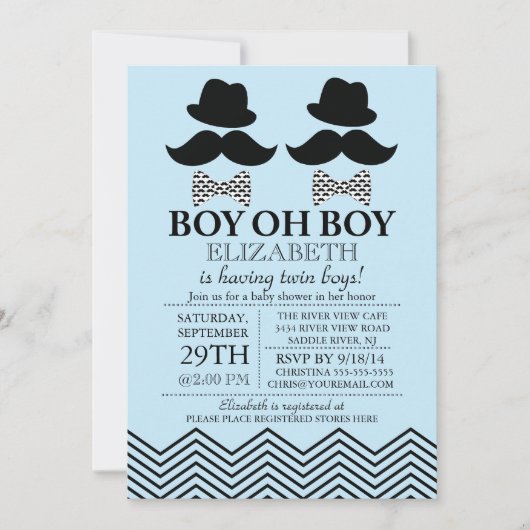 Modern Boy Little Man snor TWINS Baby shower Kaart (Voorkant)