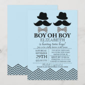 Modern Boy Little Man snor TWINS Baby shower Kaart (Voorkant / Achterkant)