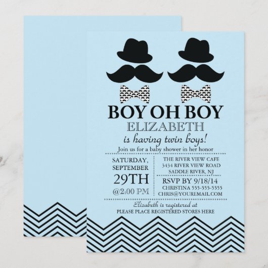 Modern Boy Little Man snor TWINS Baby shower Kaart (Voorkant / Achterkant)
