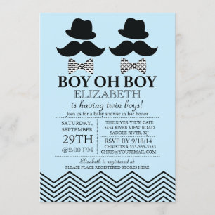 Modern Boy Little Man snor TWINS Baby shower Kaart
